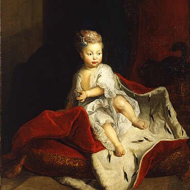 Gemälde, Markgräfin Wilhelmine von Brandenburg-Bayreuth als zweijähriges Kind, nach Restaurierung, Antoine Pesne, um1711, Inv. BayNS.G 36. Bayreuth, Neues Schloß, R. 1.05